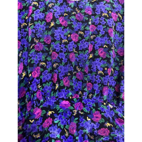 Vintage 80s Floral Peplum Dress Shirred Waist Button Back Sz 5/6 Retro 1980s‎ - Picture 6 of 8